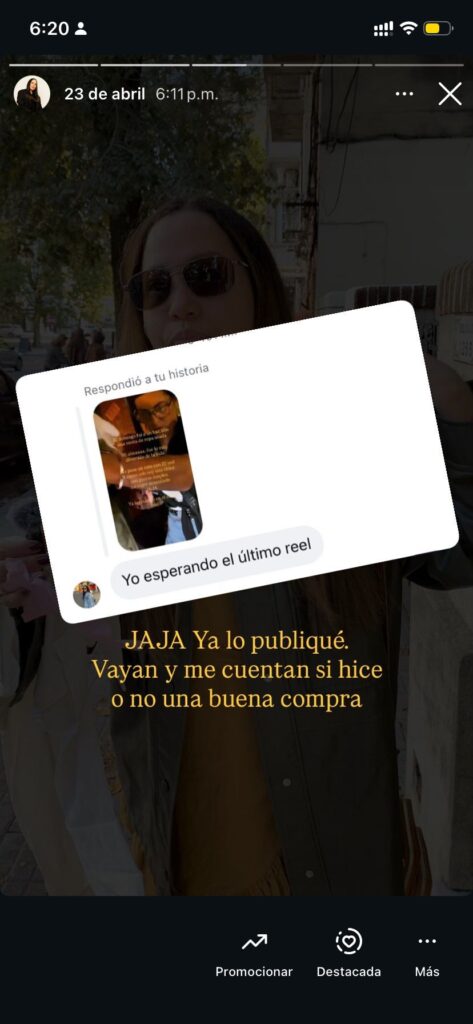 "Ejemplo en historias de Instagram interactuando con la audiencia sobre ropa usada